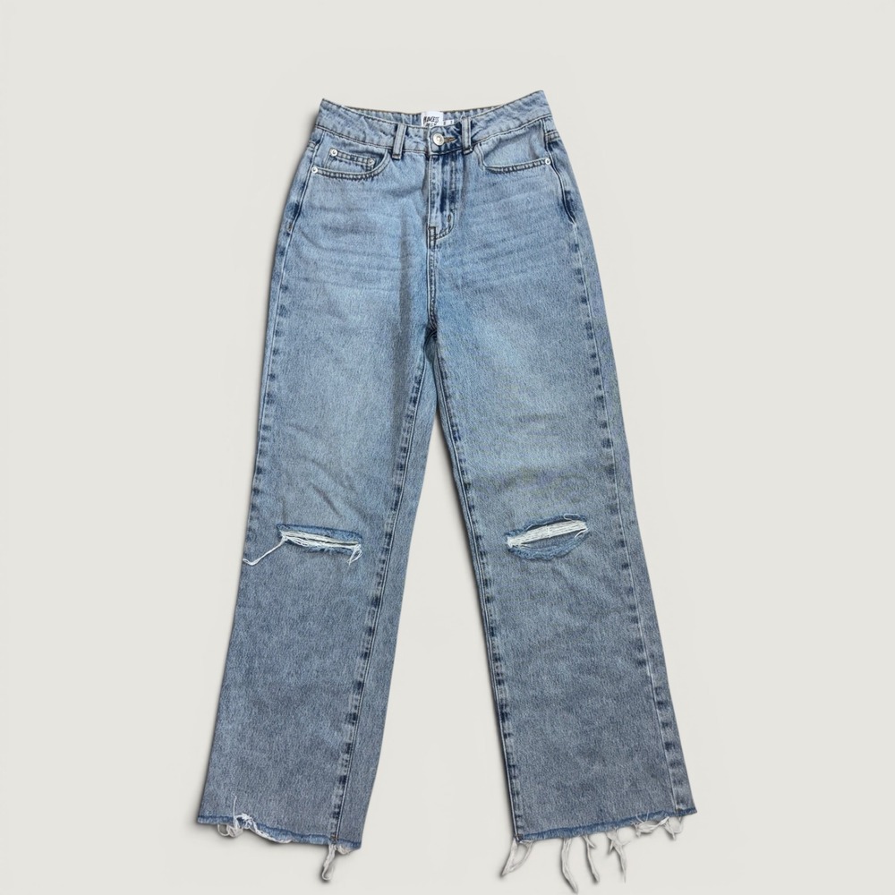 Princess Polly Jeans Womens 6 Blue Distressed High Rise Straight Leg Raw Hem
